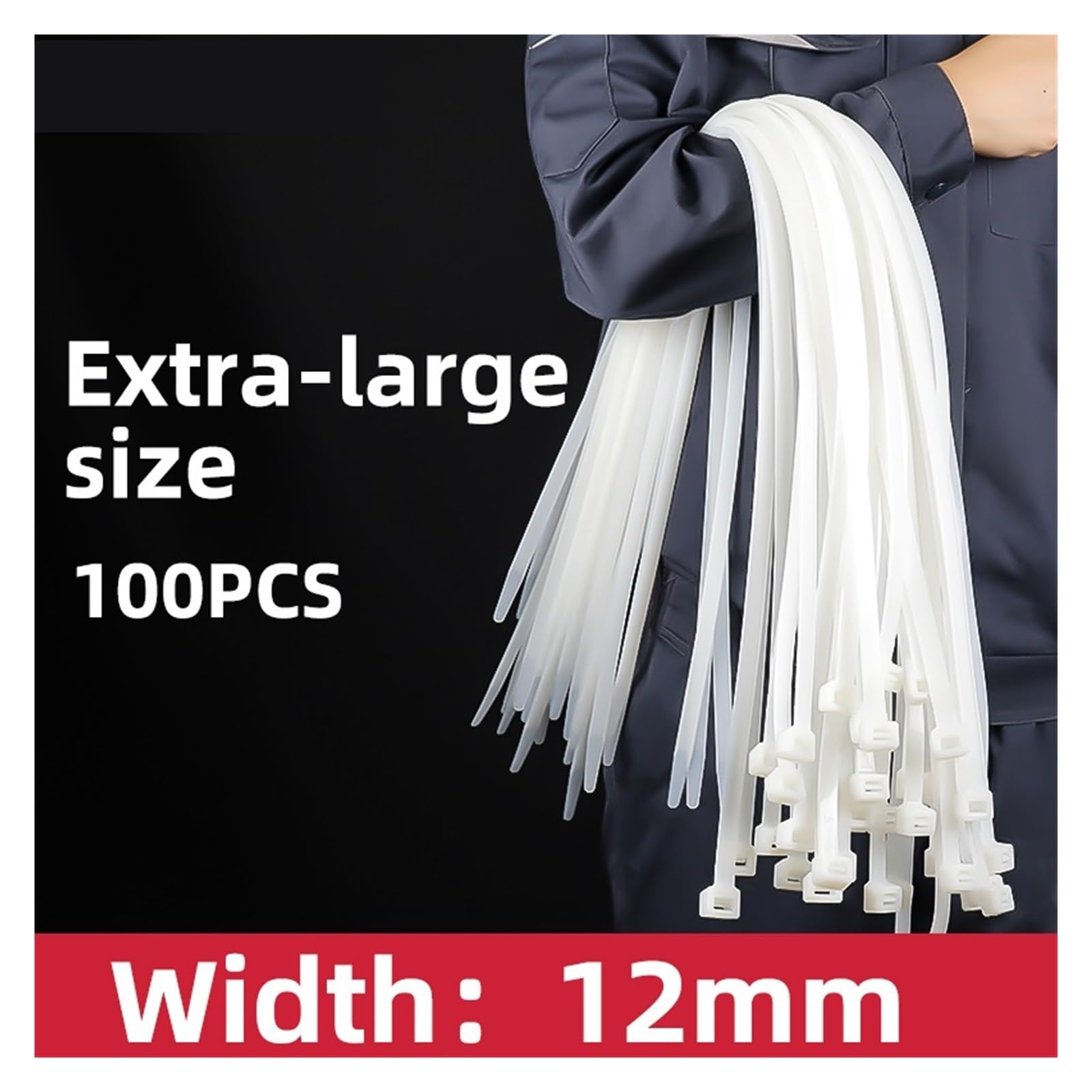 100 fascette stringicavo in nylon extra grandi, larghezza 12 mm x 300/400/500, cablaggio autobloccante, ispessimento in plastica per bicicletta (12 serie nera, 12 x 300 mm, 100 pezzi)