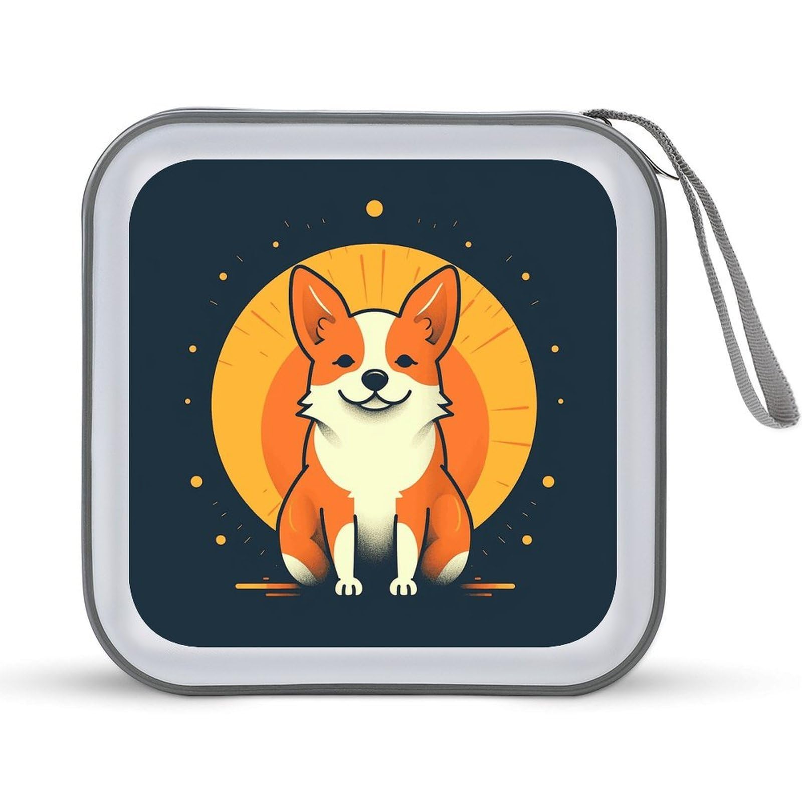 JTREHY Playful Corgi CD Case 40 Capacity Case Zipper CD Collection Bag with Handles Cover DVD Storage Hard Plastic DVD Disc Cases Storage Binder for Car Home Office Travel