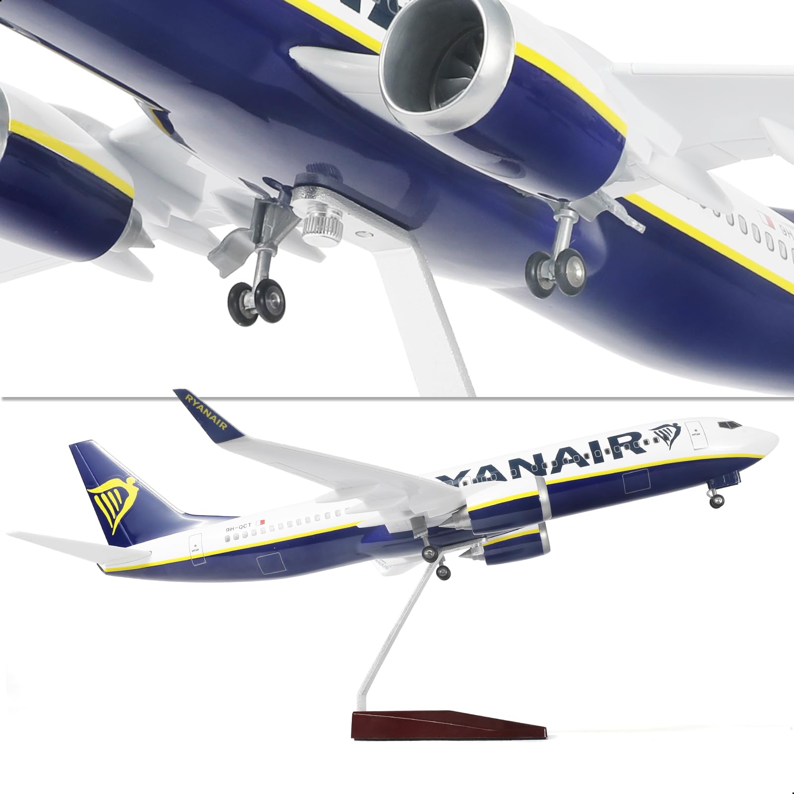 1/85 737 in metallo pressofuso per modello di aereo Ryanair per adulti con cavalletto (45,7 cm di lunghezza), decorazione per scrivania, regalo per gli appassionati di aviazione.