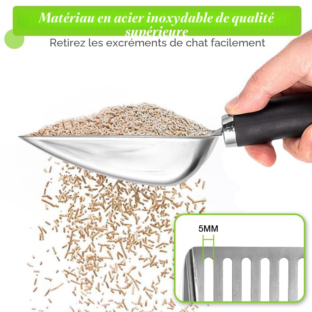 Pelle à litière en Acier Inoxydable pour Chat - Pelle à litière en métal de Taille Moyenne - Pelle en Maille Robuste - Facile à Nettoyer - Convient pour bac à litière pour Chat - Noir