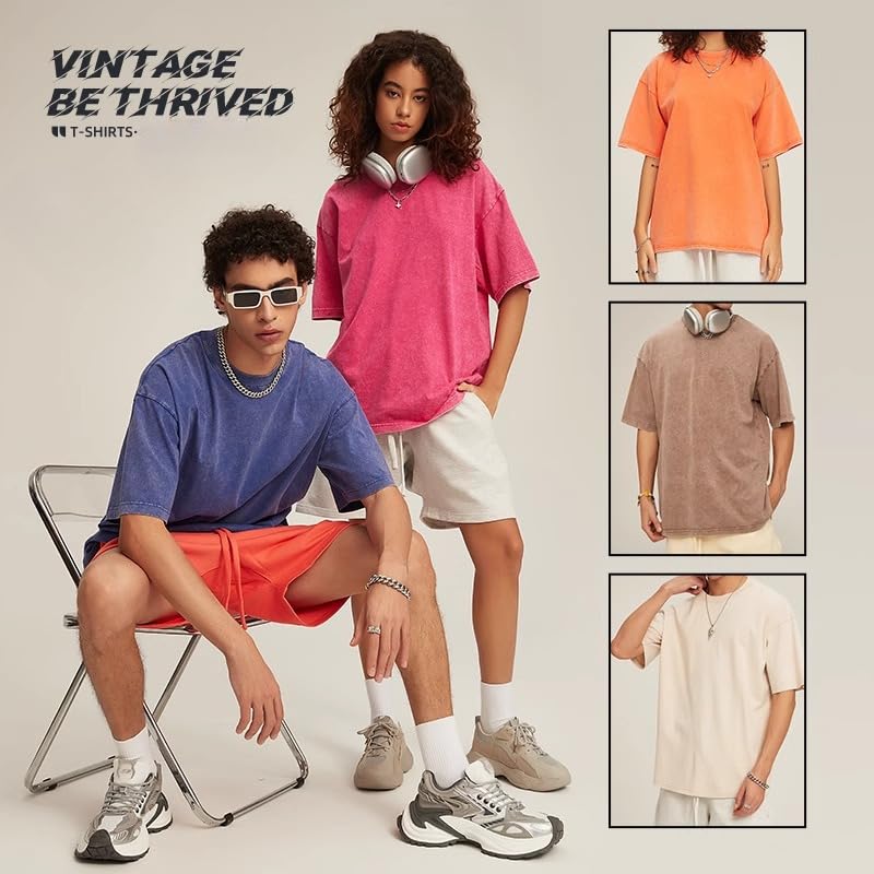 Oversized Vintage T Shirts for Boys Girls Cotton Acid Washed Tshirts Loose Fit Short Sleeves Tees Streetwear Tops4