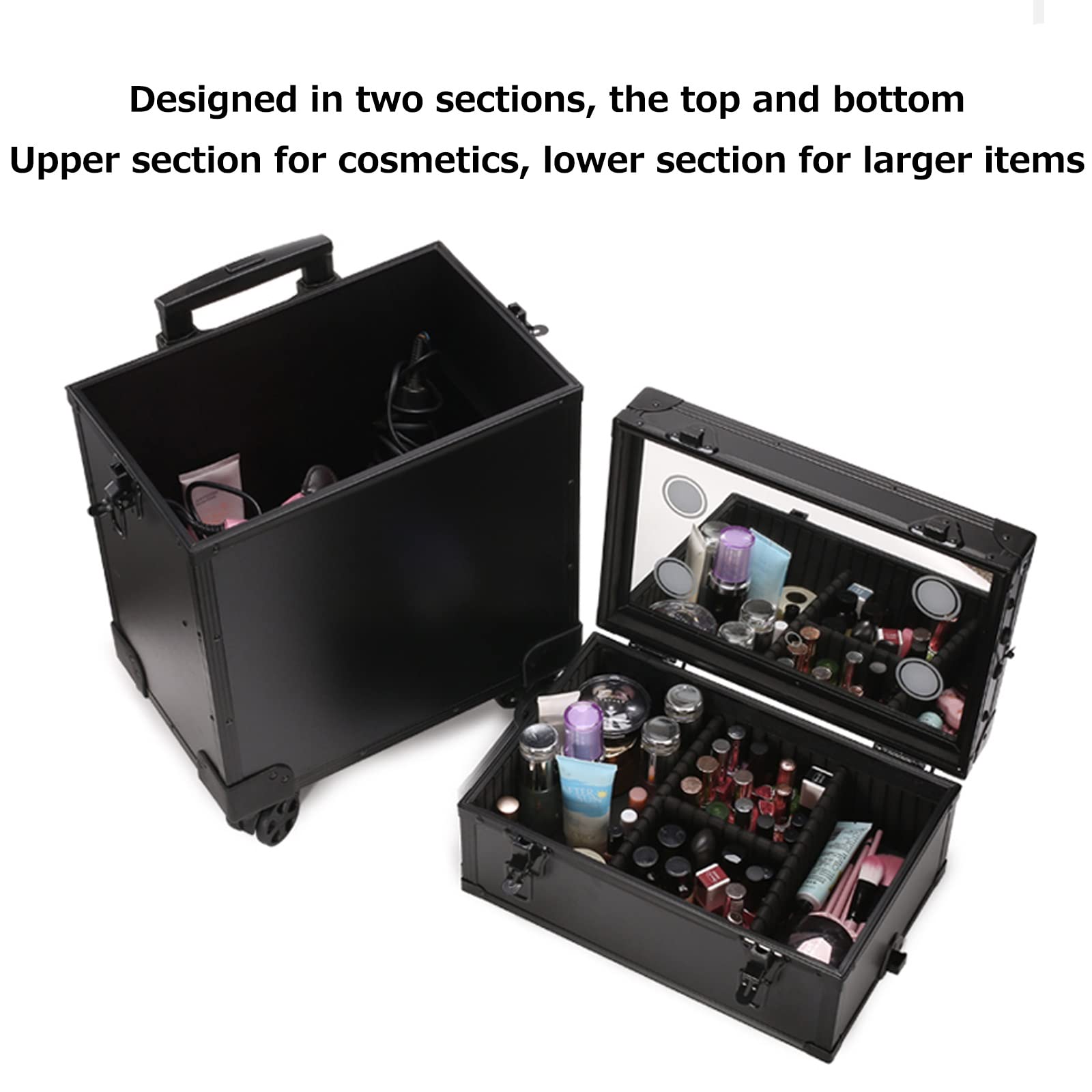 Bagaż Kosmetyczki Kosmetyczne Pociąg Walizki Rolling Makeup Case Profesjonalny Makijaż Pociąg Case Makijaż Artysta Organizator Podróżny, Kosmetyczka ze światłem LED, Kombinacja Make-up C