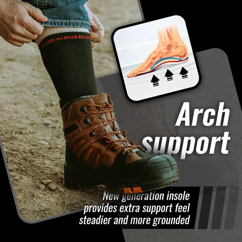 Miniatura 4 de ROCKROOSTER Botas de trabajo Woodland para hombre, 6 pulgadas, con puntera compuesta con cordones, sin metal, soporte al tobillo, impermeables,