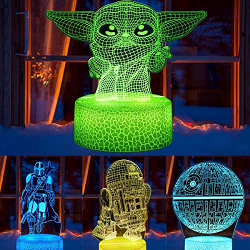 Thcohee Luce notturna 3D Yoda Star Wars per bambini 4 modelli e...