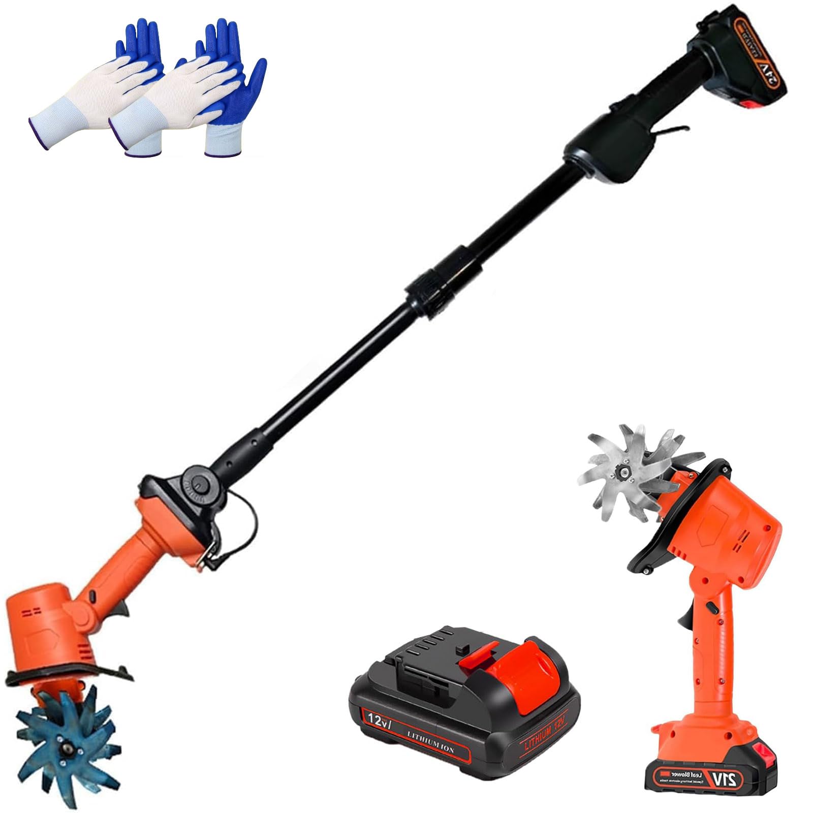 Motoazada Eléctrica Inalámbrica de 21 V, Mini Cultivadora Inalámbrica con Mango de 1,3 M de Largo, 10 Cm de Ancho de Labranza y Profundidad de Trabajo, Mini Cultivadora de Mano para Granj One Battery