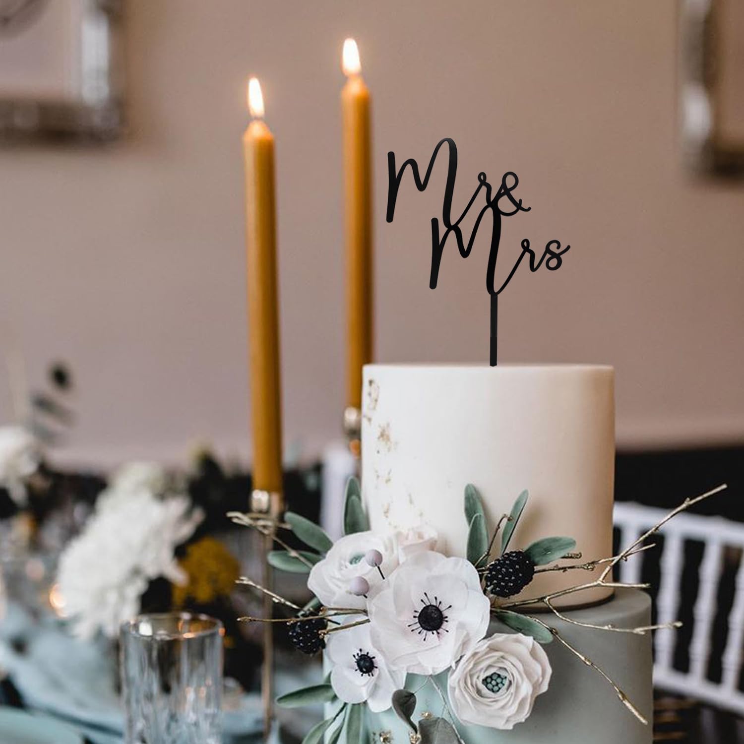 Mr & Mrs - Decoración acrílica negra para tartas de novia y novio, decoración de boda (diseño 02)