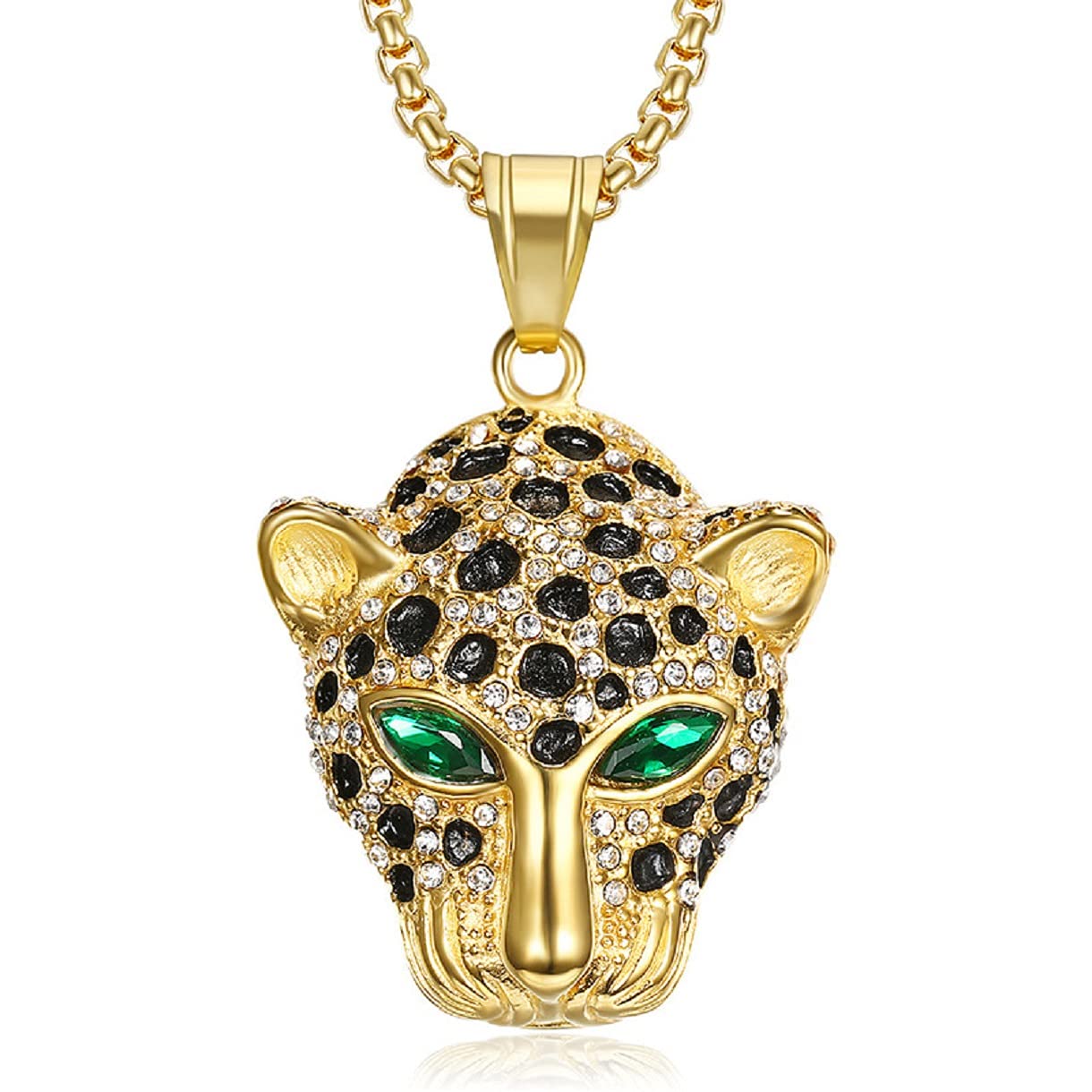 MayiaHey Iced Out Leopard Head Necklace for Men, Stainless Steel Nordic Viking Leopard Animal Necklace Hip Hop Leopard Head Pendant Necklace for Men