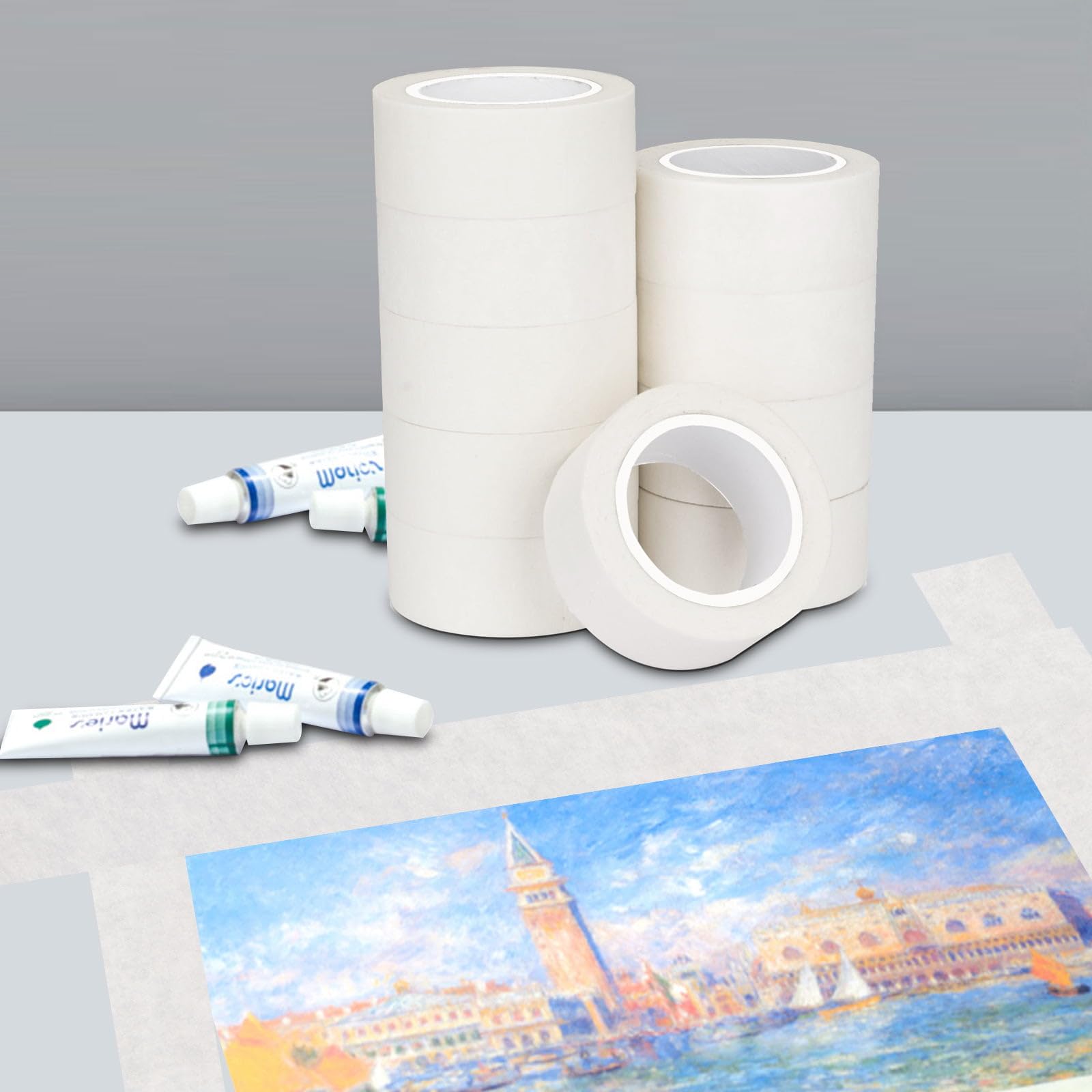 Haraqi 10pcs White 25mm Low Tack Painters Masking Tape for Painting Artists Decorating, 25mm (width) - Image 3