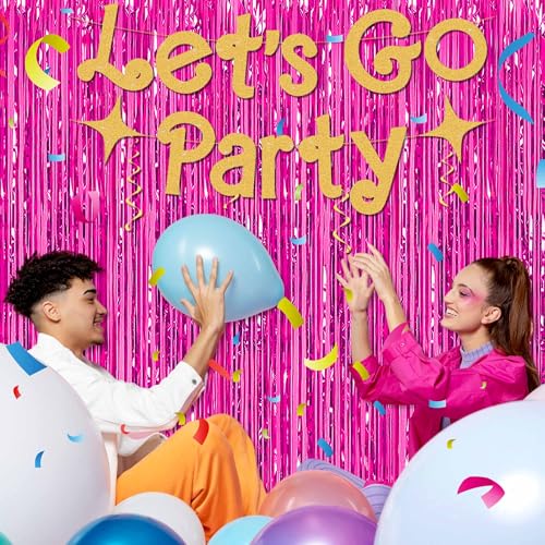 Image of 3 Pack Fuchsia Foil Fringe Curtains Backdrop, 3.28 x 9.8 Ft Metallic Streamers Tinsel Curtains Background for Photo Booth, Birthday, Halloween, Christmas, Thanksgiving, New Year Party Decorations