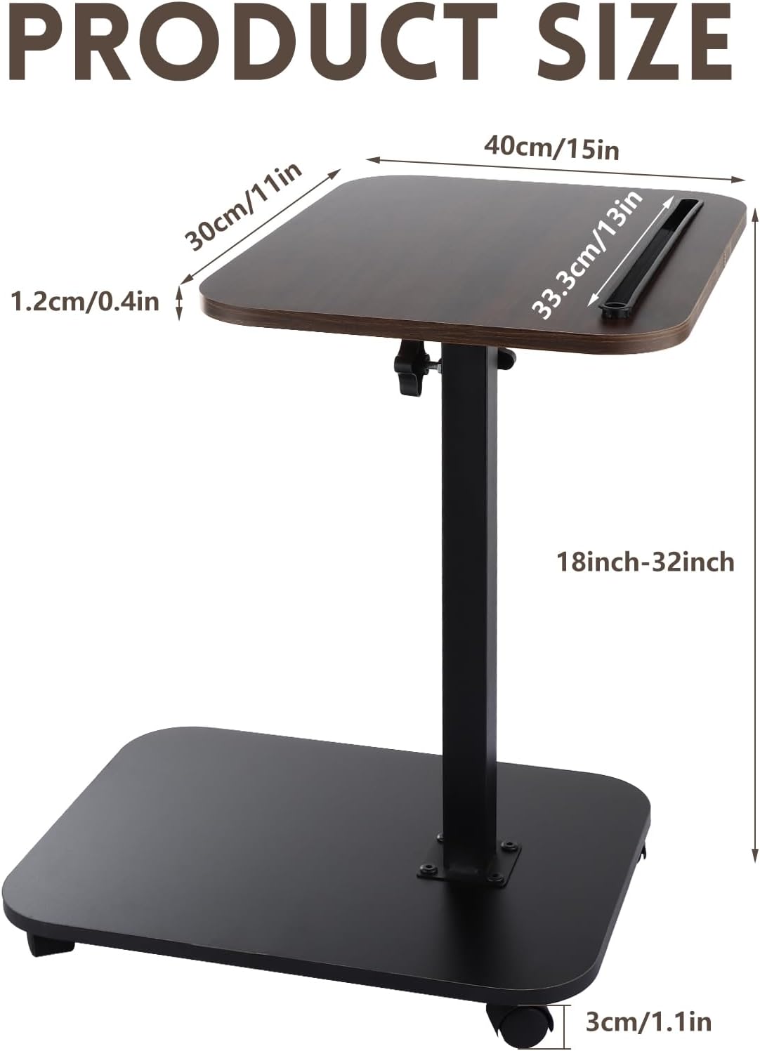 DAJAVE Sofa Armrest Tray Table for Couch, 360°Swivel TV Tray Table with Wheels for Small Spaces, Height Adjustable C Shaped End Table Snack Side Table for Sofa, Bed, Chair, Snack