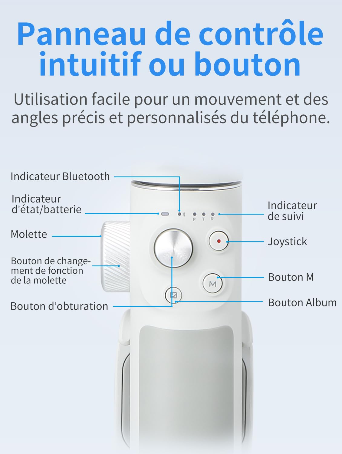 Feiyutech VB4 Kit Stabilisateur Smartphone avec Suivi 3 Axes,Traceur Magnétique AI 2-en-1&Lumière de Remplissage ACC.,Tige d'extension de 216mm,Charge utile de 260g,Stabilisateur pour iPhone/Android