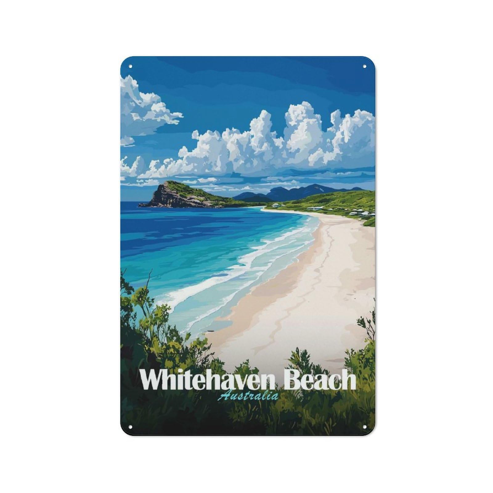 Junmoney Style-17 Whitehaven Beach, Australia Decorative Tin Plaque 30X20cm, Decorative Novelty Wall Art For Hallway, Home Bar, Garage Or Study