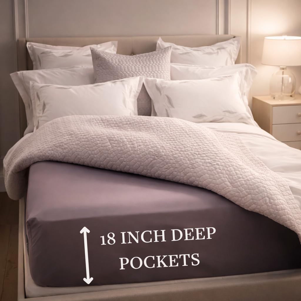 GroundLuxe Deep Pocket (18 inch) Grounding Fitted Sheet-Sewn in USA in Gray for a Queen Size Bed