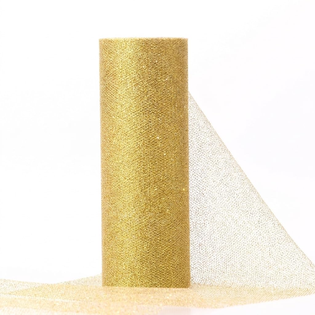 Gold Glitter Tulle Fabric Roll Yards Sparkle Mesh | Lightweight Polyester Mesh with Radiant Double Sided Sequin Accents for DIY Crafts and Gift Wrapping-image-40