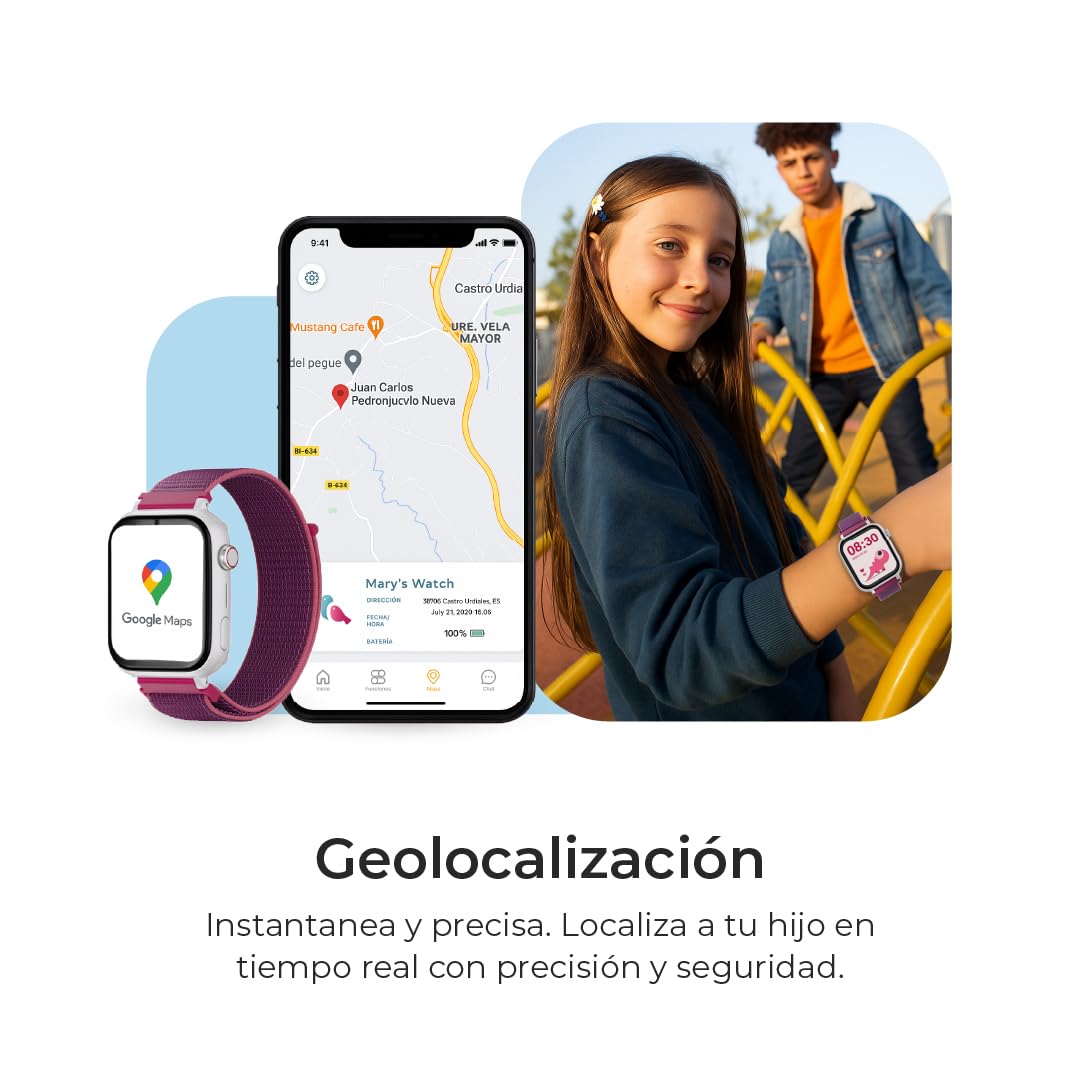 SaveFamily SaveWatch Plus 4G | Reloj Inteligente Niño con Localizador GPS, Llamada, Vídeo, Whatsapp, Música, Bluetooth, App Store | SIM Incluida - Esfera Blanca y Correa de Tela Verde