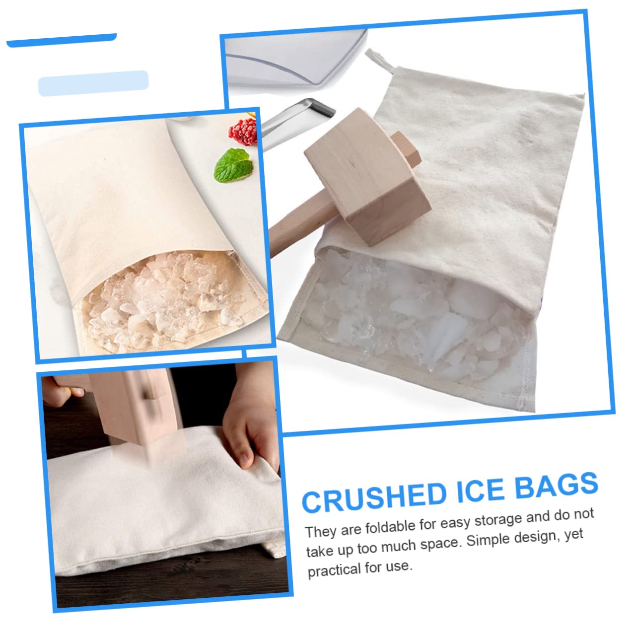 KICHOUSE Bar Accessory Kit 3 Cotton Ice Bags for Crushed Ice Leakproof Washable
