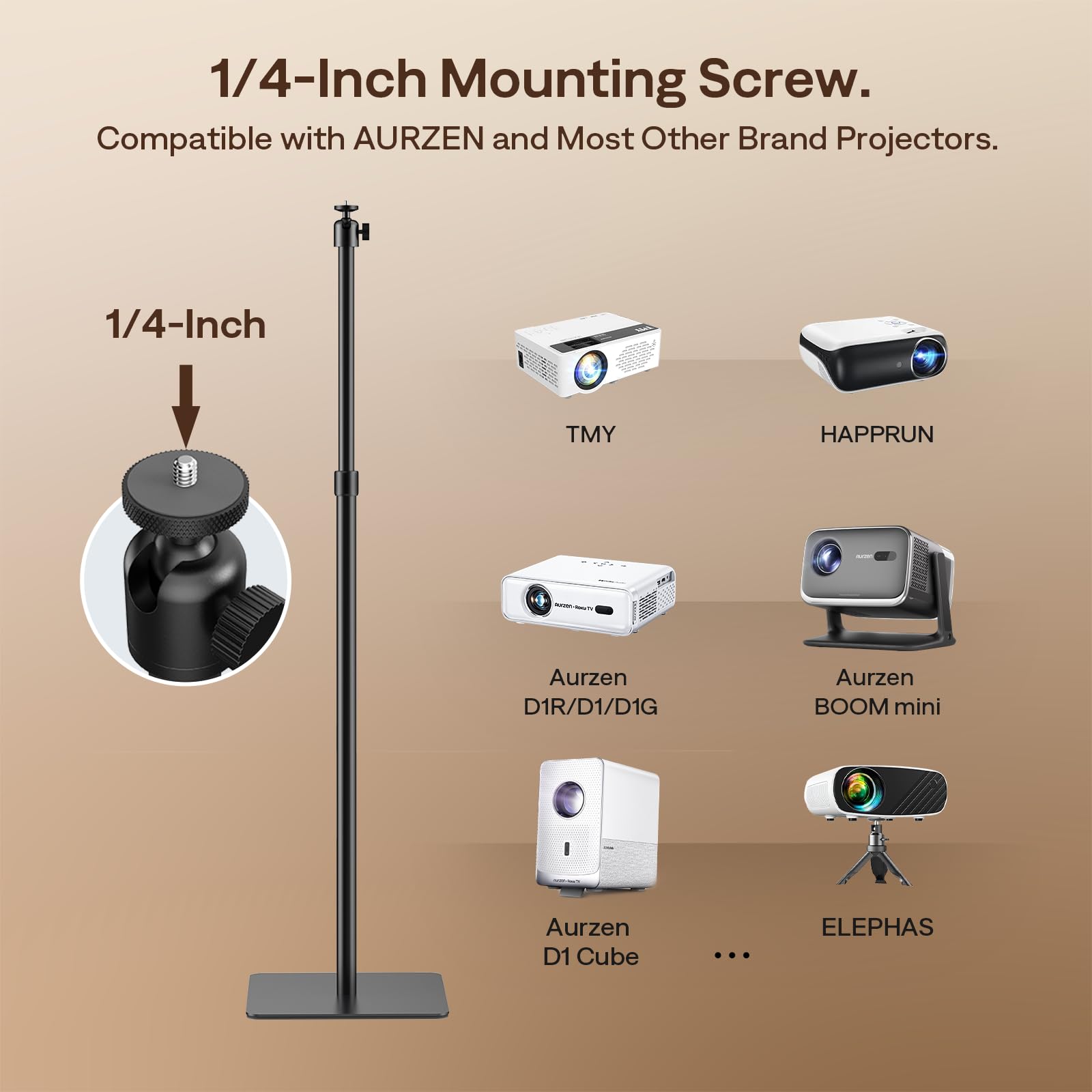 Aurzen Supporto regolabile per proiettori, altezza 43,9-110 cm, compatibile con TMY, HAPPRUN, Yaber, Epson e la maggior parte dei proiettori, vite da 1/4", ideale per proiettori
