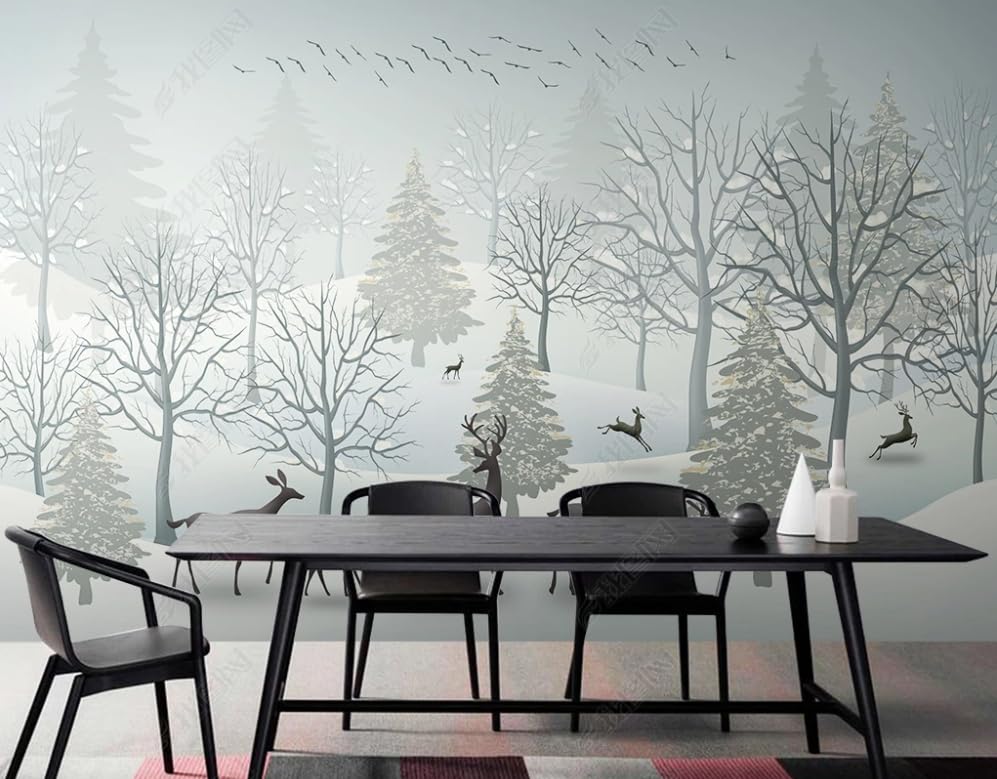 Décoration Murale Poster Forêt Enneigée Tapisserie Ornament Wapiti 3D