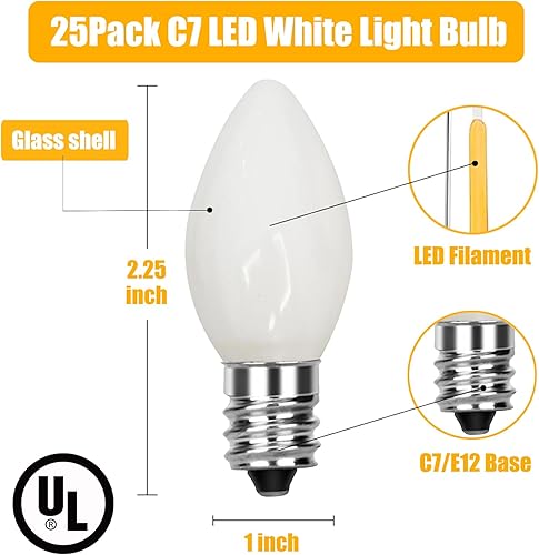 Miniatura 2 de SUNSGNE C7 Bombillas LED blancas de repuesto para Navidad, bombillas de base de candelabro E12 de 0.6 W, ideales para lámpara de sal, luces