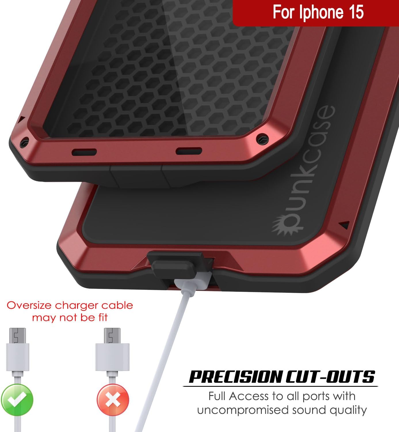 Punkcase for iPhone 15 Metal Case | Heavy Duty Military Grade Armor Cover | Hard Aluminum & TPU Design W/Tempered Glass Screen Protector for iPhone 15 (6.1") (2023) [Red]