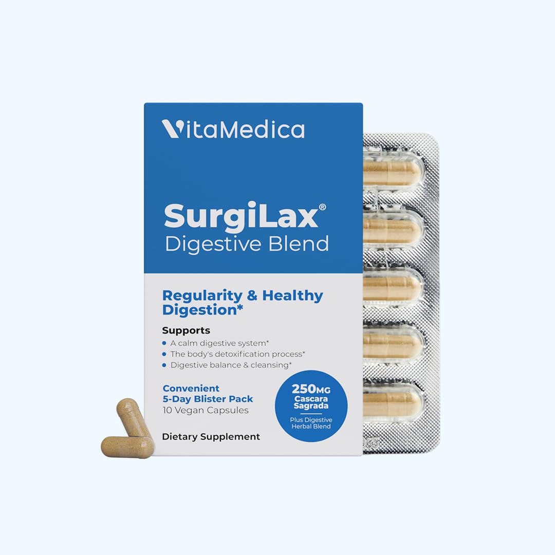 VitaMedica SurgiLax Digestive Blend - All-Natural 5 Day Colon Cleanse - Detox with Cascara Sagrada, Ginger & Milk Thistle for Constipation Relief, Gas & Bloating - 10 Vegan Capsules