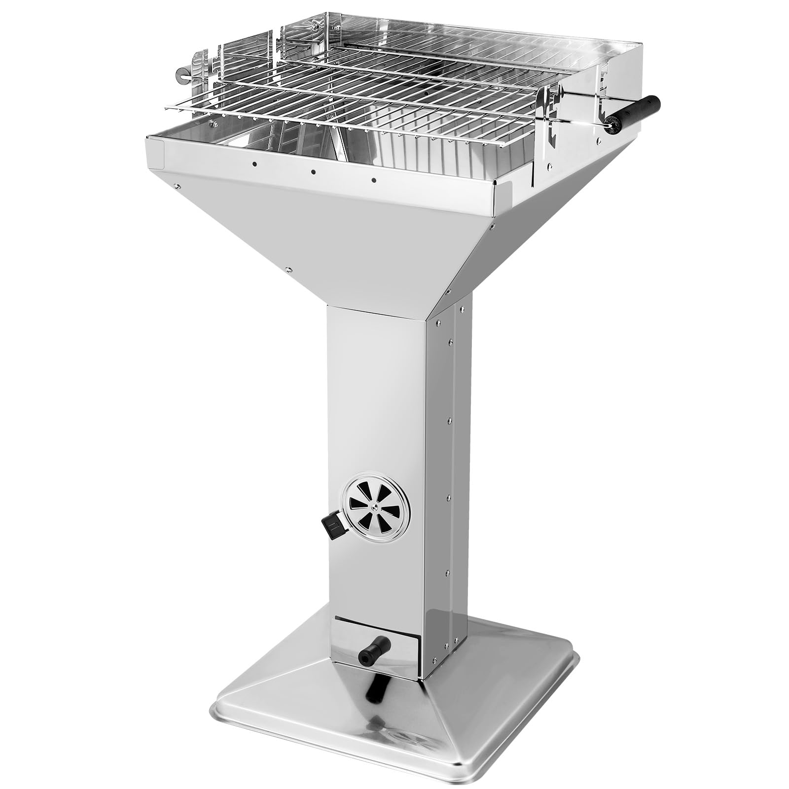 TLGREEN Barbecue a colonna in acciaio inox 63x48x92cm con griglia cromata e altezza regolabile
