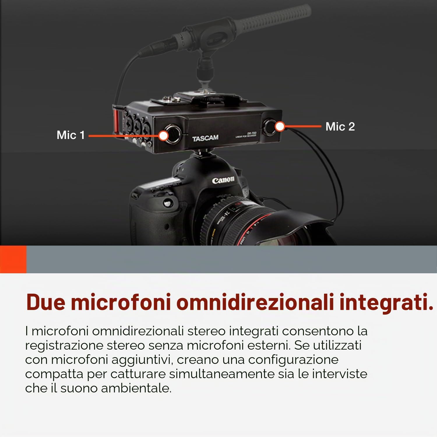 TASCAM Registratore audio portatile a 4 canali per video filmatore, 4 ingressi combo XLR/TRS, 2 microfoni interni, limitatore, filtro HP (DR-70D)