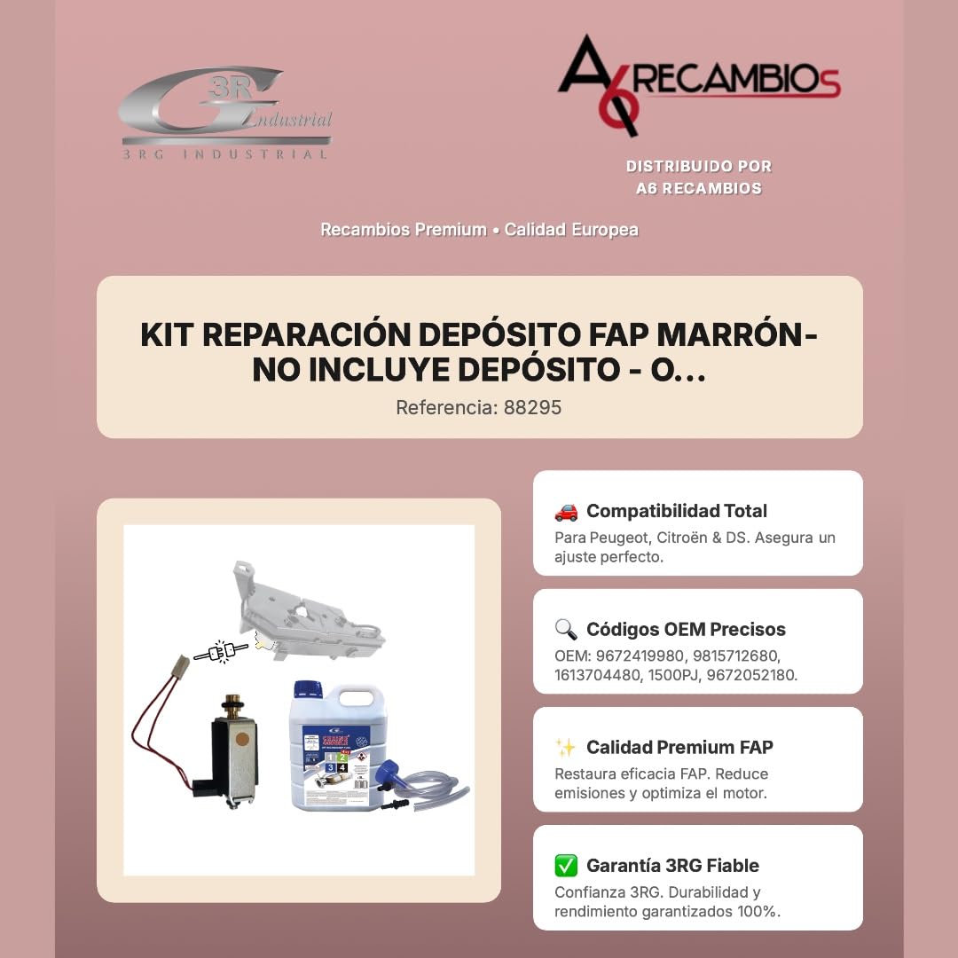 3RG INDUSTRIAL - Kit Reparación Depósito Fap Marrón- NO INCLUYE DEPÓSITO - OEM 9672419980 9815712680 1613704480 1500PJ 9672052180.