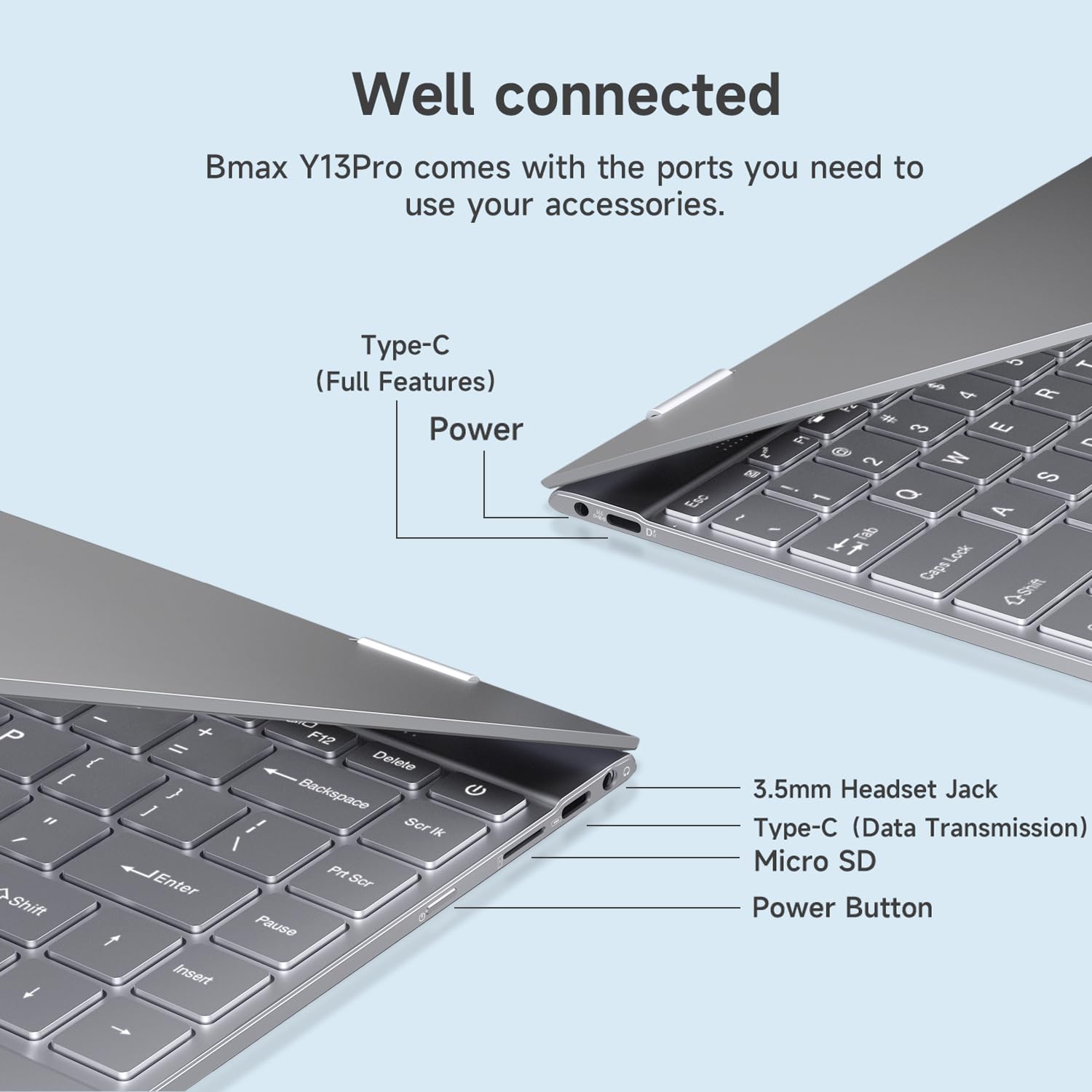 BMAX 2 in 1 Notebook 13,3 Pollici PC Touch Screen N100 CPU 16GB RAM 512GB SSD Convertibile 360° Computer Portatile, Tastiera Retroilluminata 1920x1080 IPS BT4.2 Type Cx2 Film per Tastiera Italiana