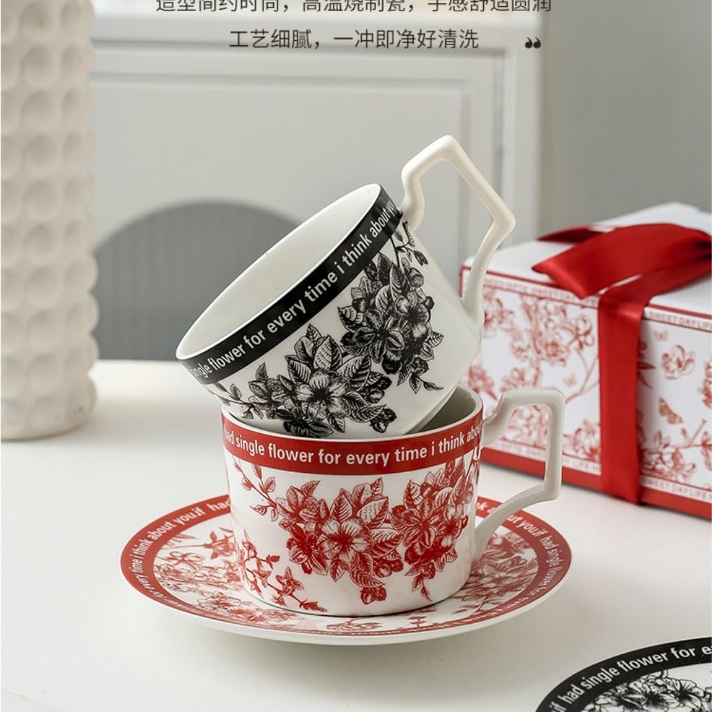 Herbata herbaty, Ceramiczny zestaw filiżanek i spodków do kawy Wysokiej jakości(Red)