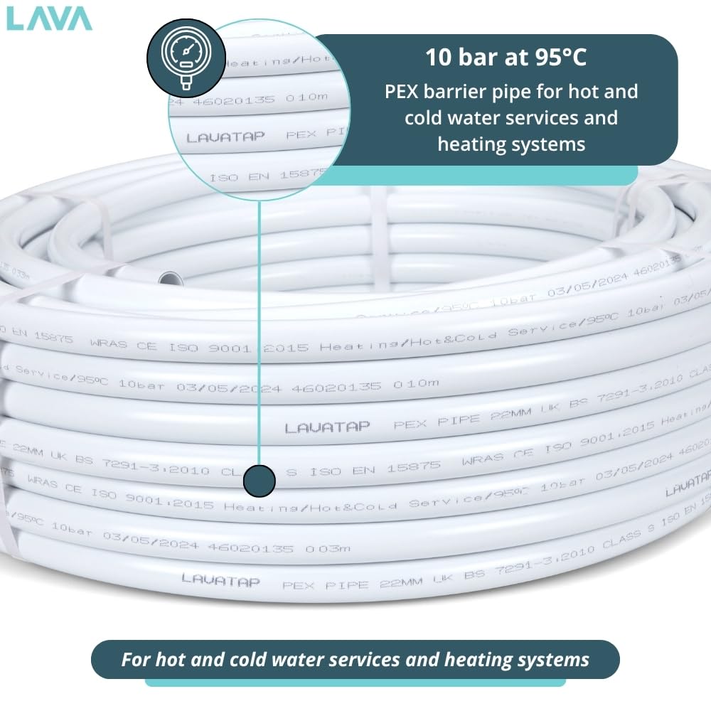 Tubo de barrera PEX de 22 mm, bobina de plástico de 25 m, rollo de fontanería, 25 metros de tubo de plástico de 22 mm, aprobado por WRAS, alternativa a tubería de cobre