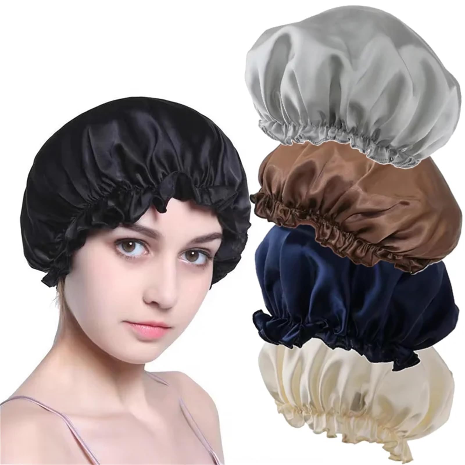 Cofano in Seta Cofano in Raso di Seta Fascia Elastica Perdita di Capelli Cappello da Bagno Impermeabile for la Cura dei Capelli Berretto da Notte da Donna per La Cura dei Capelli(Deep Blue)