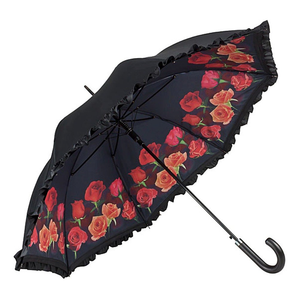 Von Lilienfeld Women's Red, Black Automatic Umbrella Floral Motif Bouquet Of Roses Double Layer