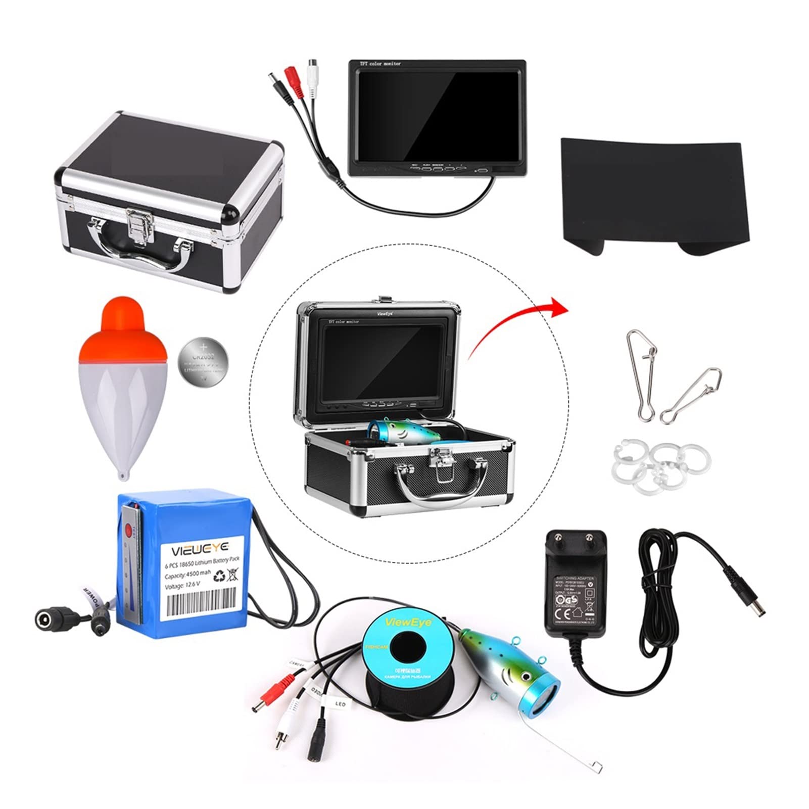 Fish Finder Camera da Pesca Subacquea 7 Pollici 100 0TVL. Telecamera Subacquea Video Impermeabile 12 PCS. Lampada a infrarossi Ghiaccio Pesca(4500mAH 30m No DVR)
