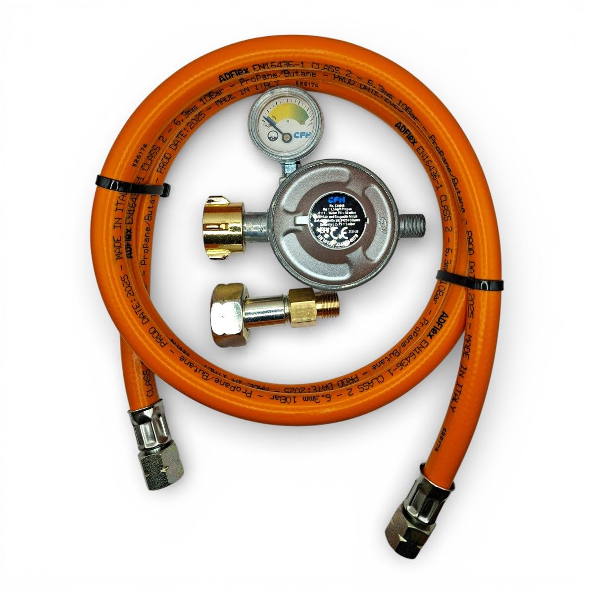 Regolatore di pressione del gas propano con manometro e tubo da 0,8 m, regolatore GPL da 50 mbar x collegamento sinistro 21,8 mm, misuratore di livello, barbecue, campeggio e uso