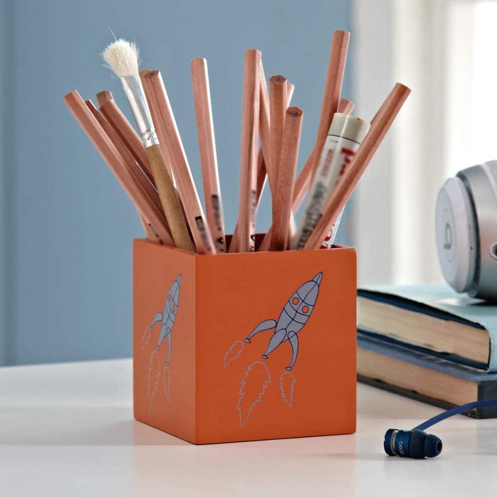 Portalápices Naranja, Caja de Madera para bolígrafos, Organizador de Escritorio de Uso múltiple, Caja de Almacenamiento de Madera Natural ecológica, portalápices