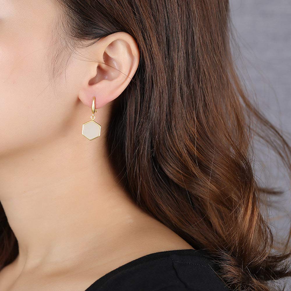 Pendientes De Gota para Mujer,Elegante Dorado S925 Pendientes De Gancho con Forma De Gota De Jade Hexagonal De Plata Anillo De Aro Ligero Hipoalergénico Pendientes De Joyería Circular para Mujeres