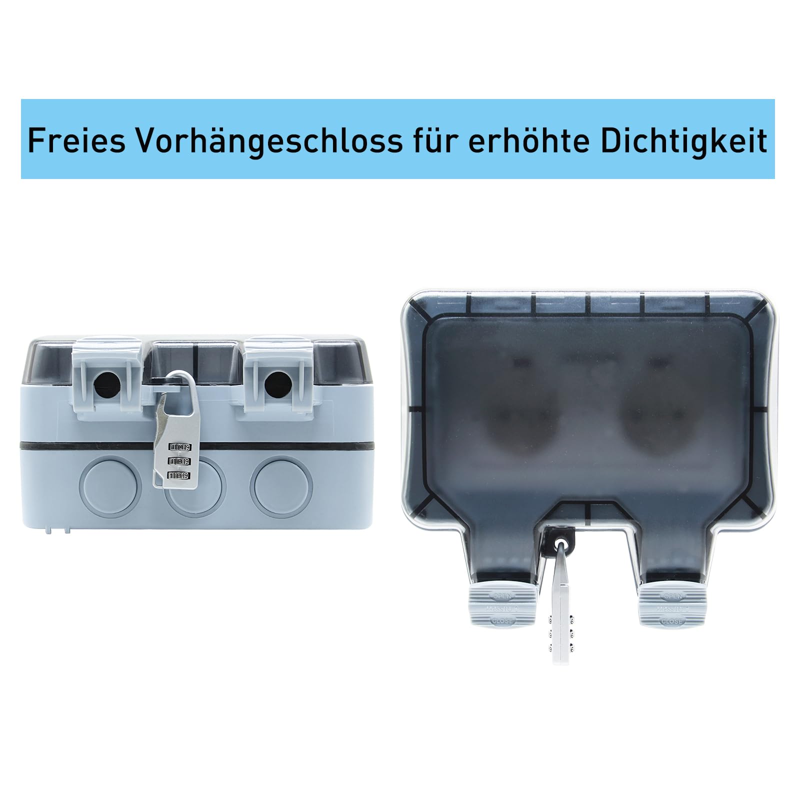 Enchufe exterior resistente al agua IP66, 1 compartimento con interruptor, luz de control, enchufe de pared, para ambientes húmedos, protección de contacto, enchufe de jardín, resistente al polvo