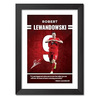 TenorArts Robert Lewandowski Quotes Poster Frame Bayern Munich Laminated Photo Print Framed Painting with Matt Finished Black Textures (12 inches x 9inches)
