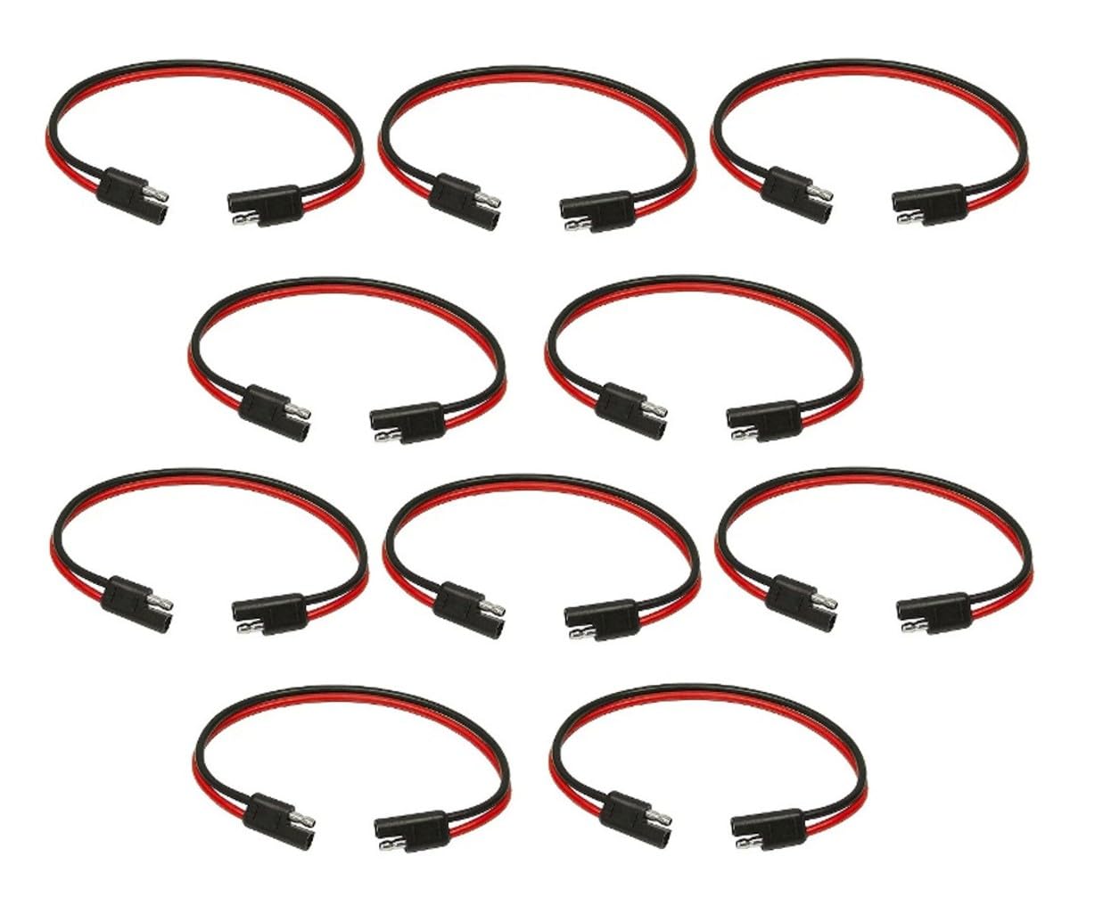 10 Gauge 2 Pin Quick Disconnect Polarized Wire Harness, 12 Inch Heavy Duty SAE Connector Bullet Lead Cable (10) Ten Pack