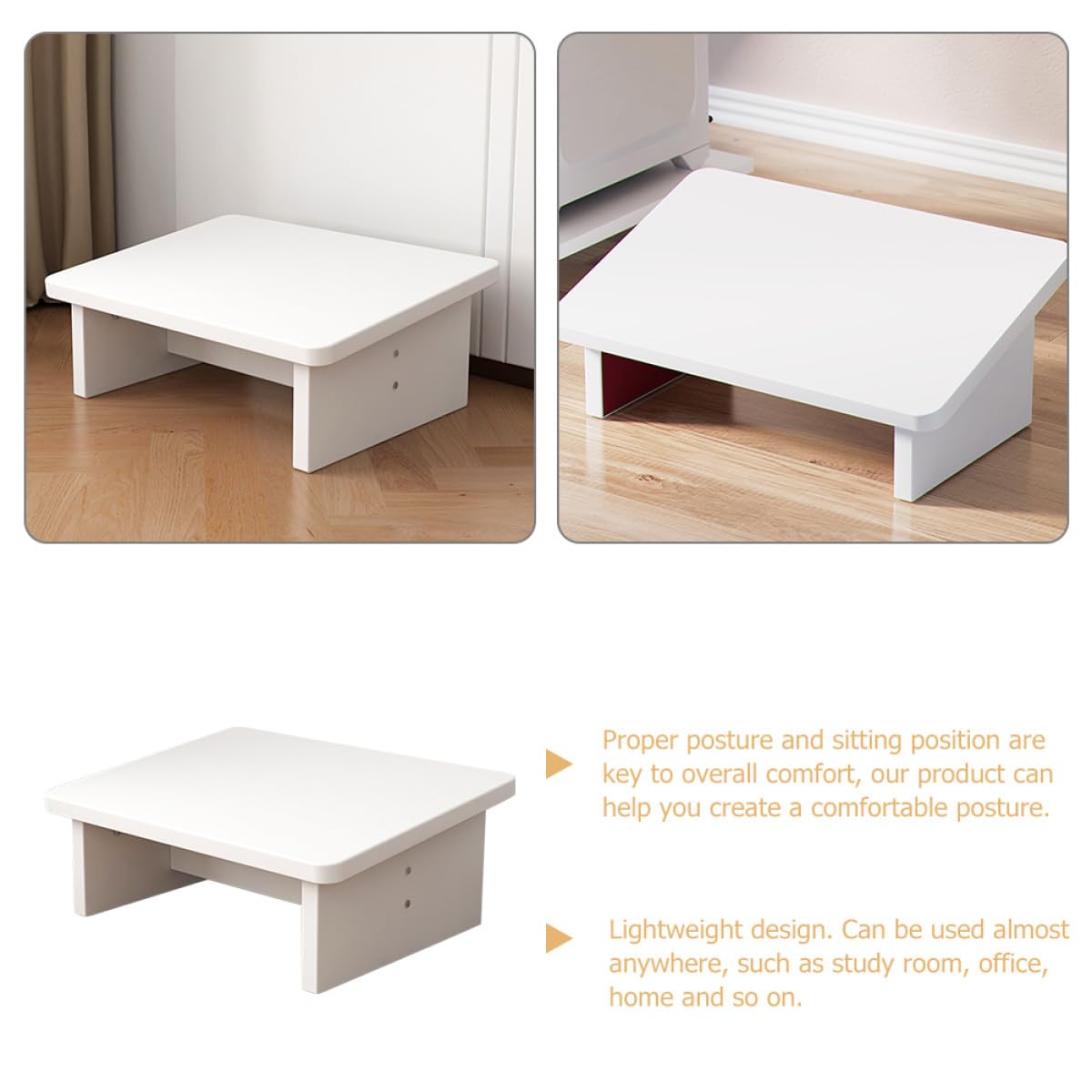 Poggiapiedi in Legno Bianco Antiscivolo, Ergonomico per Casa e Ufficio | Design Leggero, Supporto Inclinato, Uso Sotto Scrivania e Accanto al Letto
