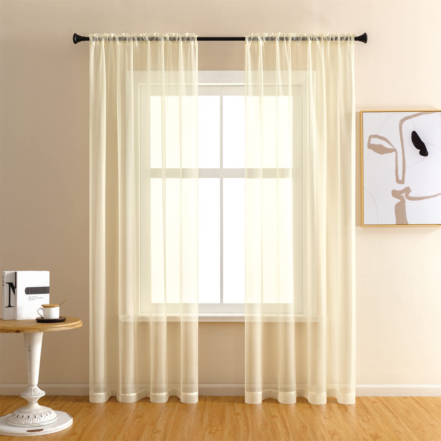 GYROHOME Basic Rod Pocket Sheer Voile Curtain, Sunlight Filtering Protect Privacy Polyester Sheer for Bedroom Patio Door Set of 2Panels, Ivory,