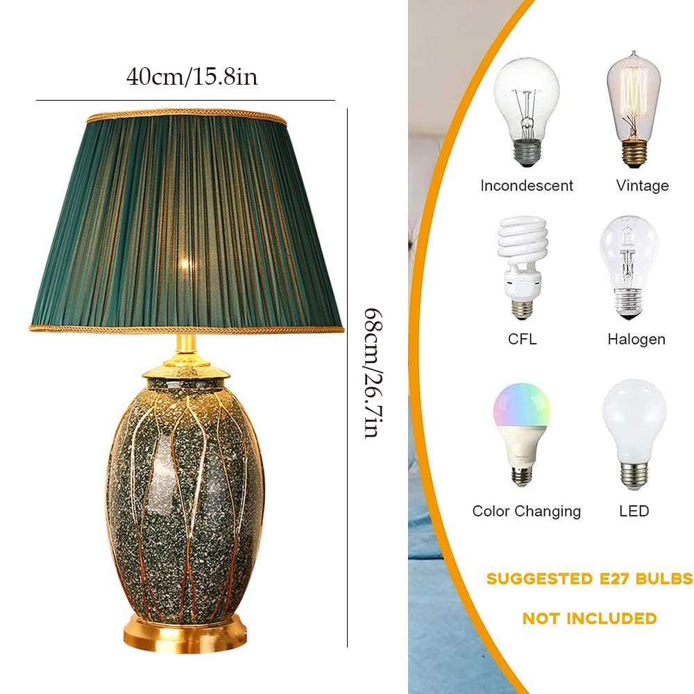 Lampada da tavolo in ceramica dorata dipinta a mano da 26,7 pollici, per camera da letto, soggiorno, casa, ufficio, scrivania, comodino, lampada da tavolo per camera da letto, soggiorno