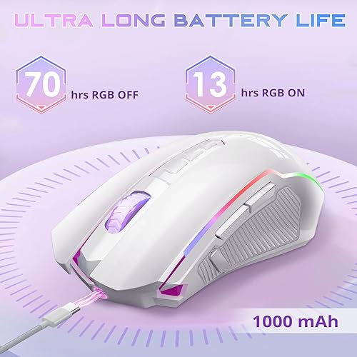 Miniatura 5 de Redragon Mouse inalámbrico para juegos con retroiluminación RGB, 8000 DPI, mouse para juegos con botón de fuego, edición macro, juego de mouse