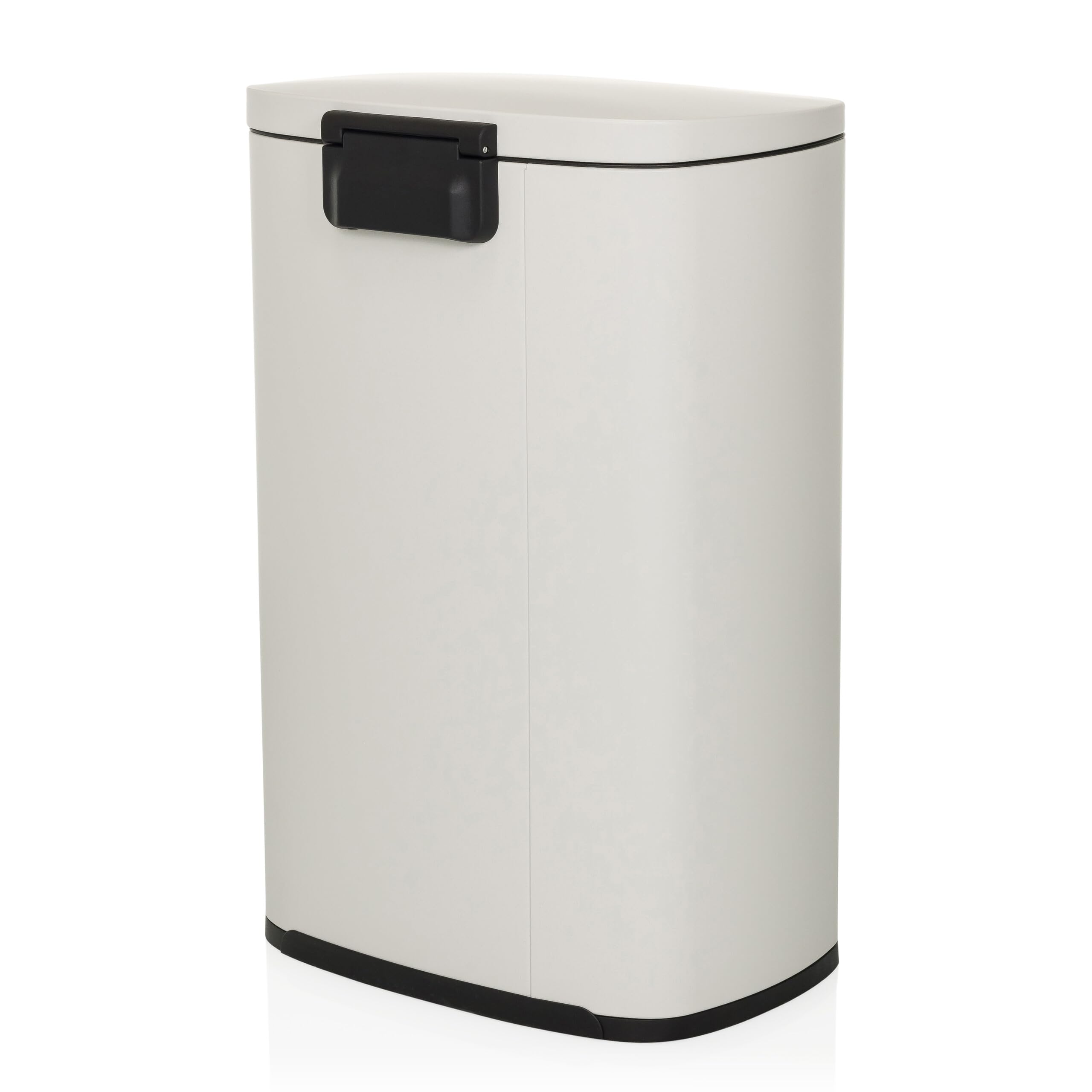 hjh OFFICE Cubo de basura 50L, cubo de pedal con tapa, cierre suave CLEAN XV cubo de basura de acero con cubo interior, para cocina, oficina, beige, 64x30x42,5 cm
