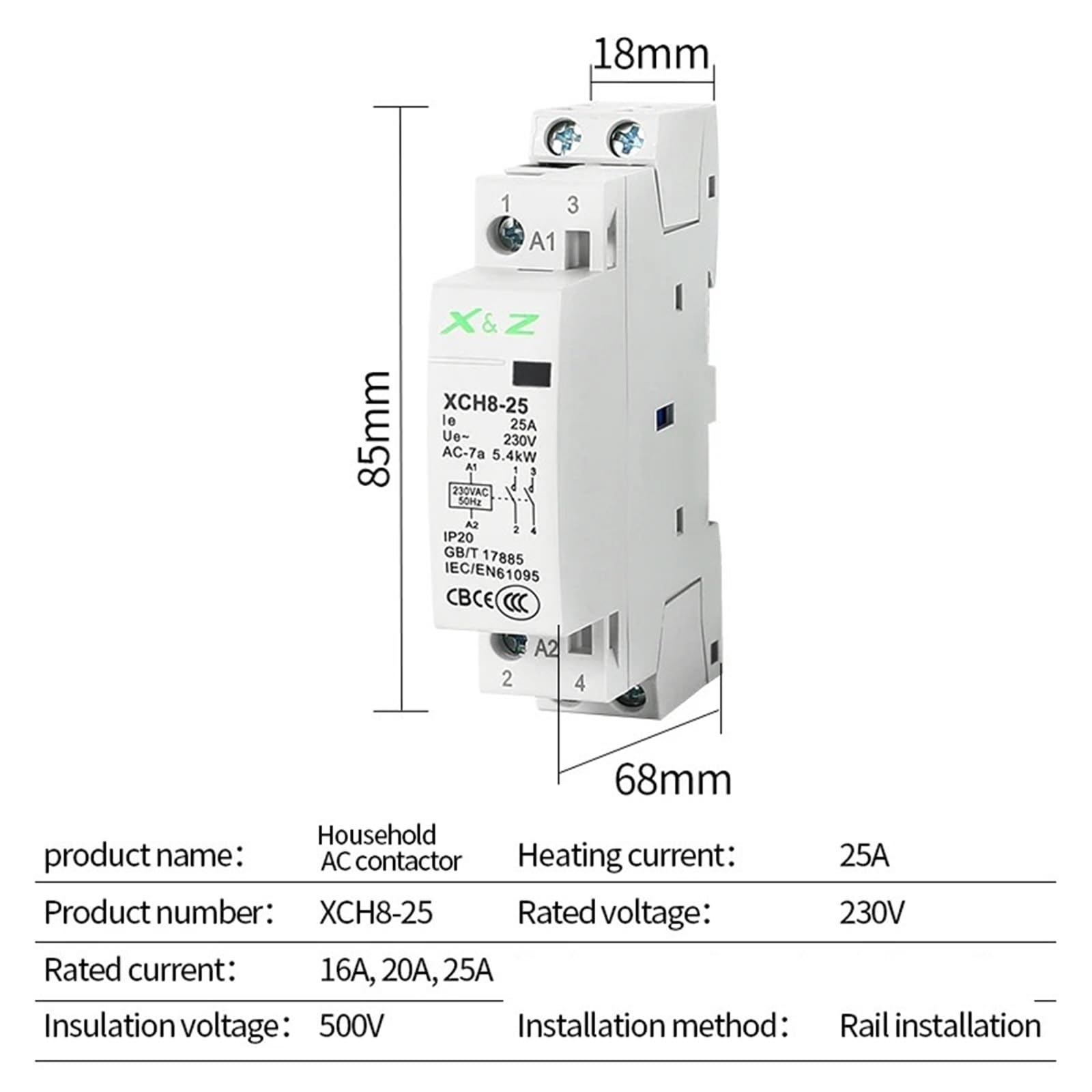 1 Uds 2P 16A/20A/25A Ac Din Rail hogar Contactor Modular interruptor de Control 220V/230V 50/60HZ 1NO 1NC 2NO 2NC(16A 2NC)