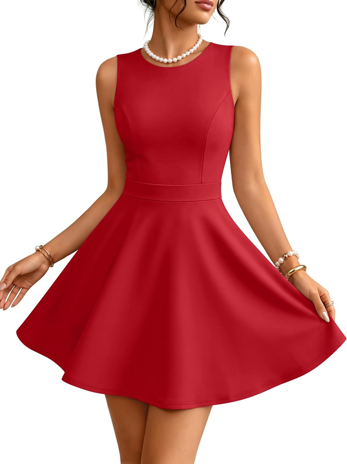 ZESICA Women's Summer Sleeveless Mini Dress 2026 Elegant Crewneck A Line Graduation Cocktail Party Short Dresses
