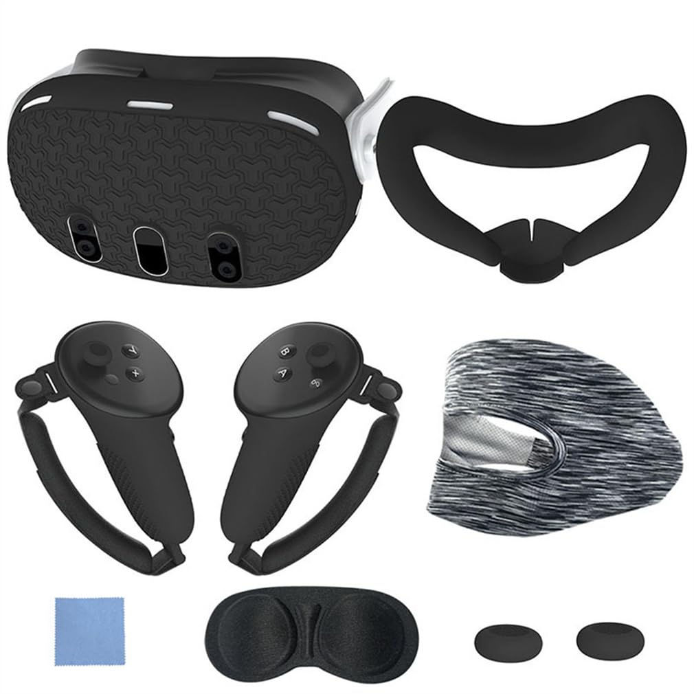 Set di cover in silicone compatibile con Oculus/Meta Quest 3, accessori VR cover protettiva include impugnature per controller, copertura anteriore per cuffie e copertura per il viso, protezione per
