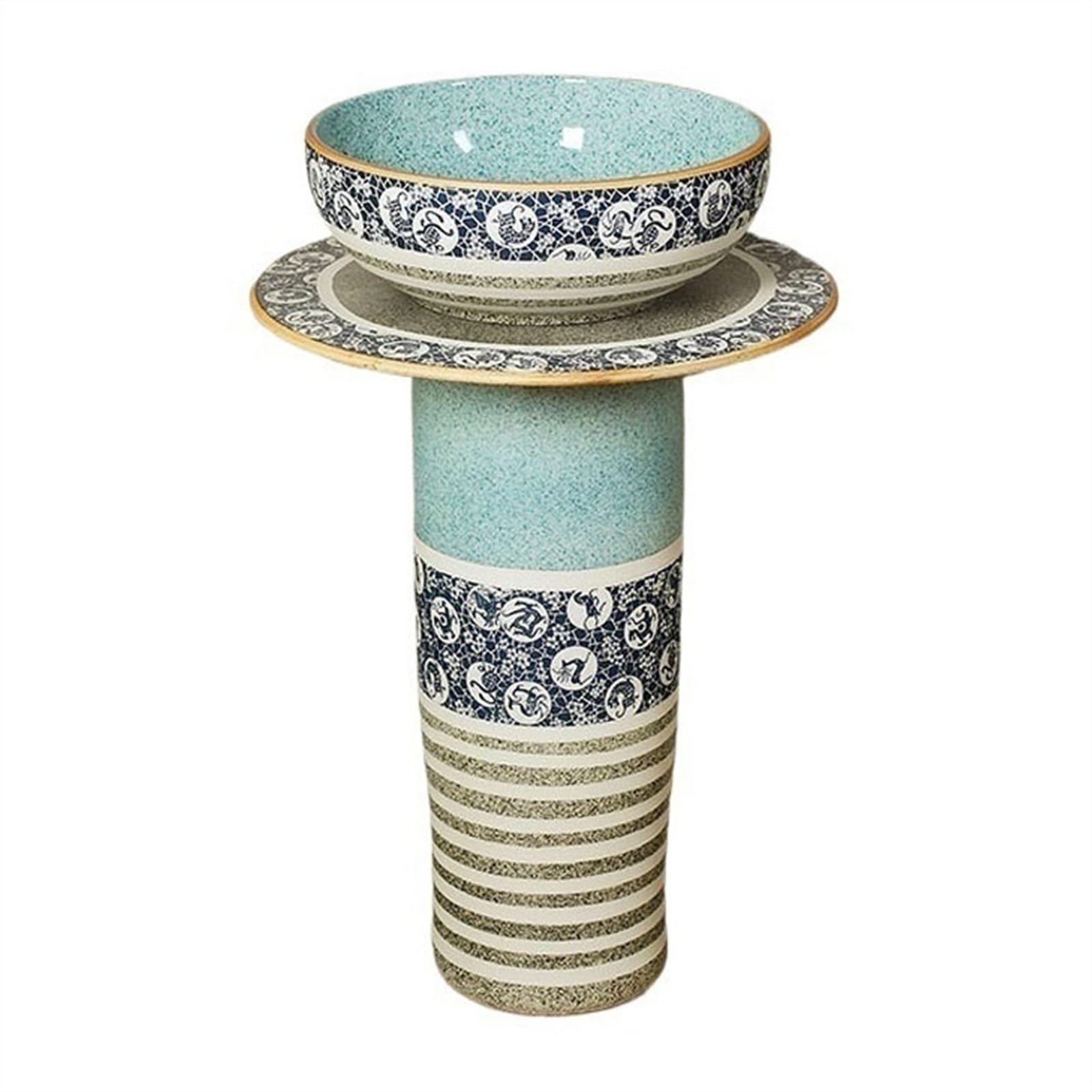 TIANQIHAO Sink Retro Creative Ceramic Column Basin, 3-Pieces Sink, Floor Standing Art Basin Combo With Faucets, Drain Kit,B,A-One Size
