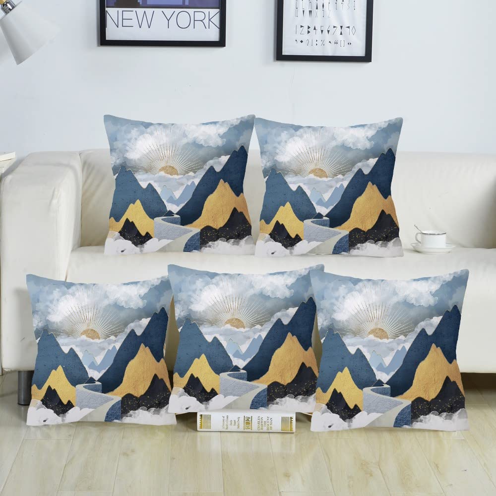 DARSHANAM WORLD Satin Abstract Designer Decorative Throw Pillow/Cushion Covers Set of 5 (Light Blue Mountain) (B09RHYVYL9) Amazon Price History, Amazon Price Tracker